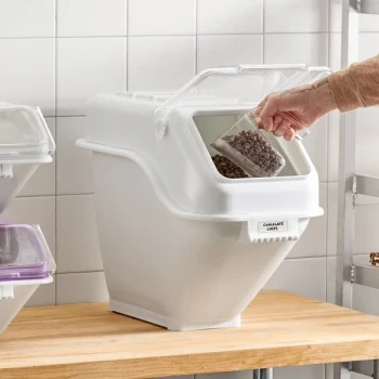 Baker's Lane 6.3 Gallon / 100 Cup Shelf Ingredient Bin with Flip Lid, Label Sheet, and Scoop