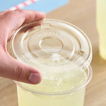 Choice 32 oz. Clear PET Plastic Flat Lid with No Straw Slot - 500/Case