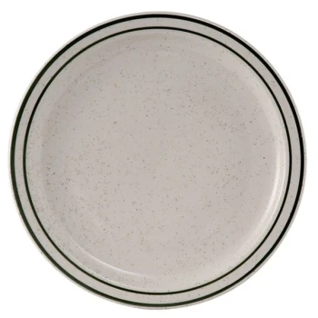 Tuxton TES-016 Emerald 10 1/2" Green Speckle Narrow Rim China Plate - 12/Case