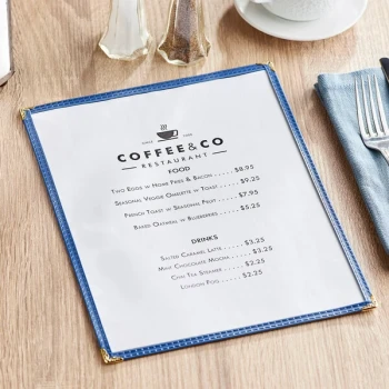 Choice 8 1/2" x 11" Blue 2-View Single Pocket Menu Cover