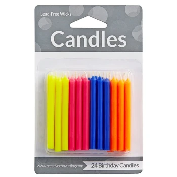 Creative Converting 089160038 Assorted Fluorescent Color Candles - 24/Pack
