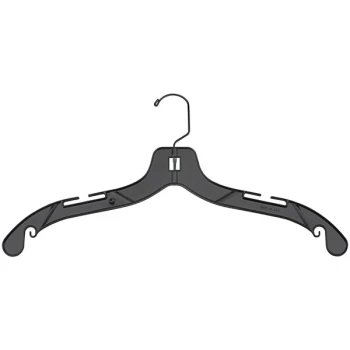 17" Black Plastic Medium-Weight Shirt Hanger with Black Hook - 100/Pack