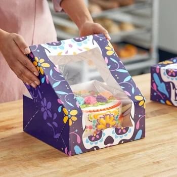 Southern Champion 9" x 9" x 4" Auto-Popup Window Cake / Bakery Box with Dia de los Muertos Design - 50/Case