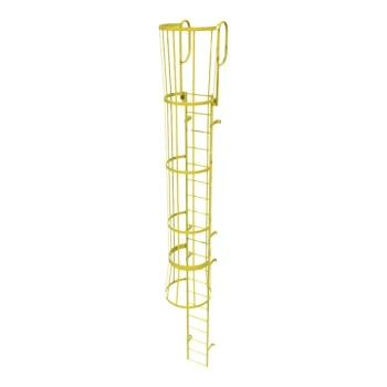 Tri-Arc 20-Rung Yellow Steel Fixed Ladder with Safety Cage and Walk-Thru Guardrails WLFC1220-Y - 350 lb. Capacity
