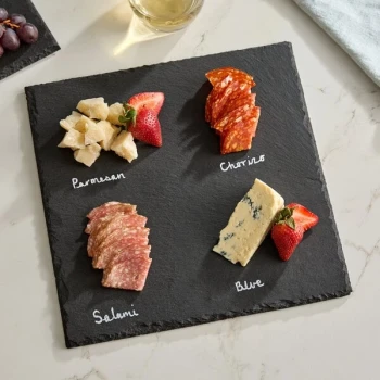 Acopa 12" Square Black Slate Tray with Soapstone Chalk - 12/Case
