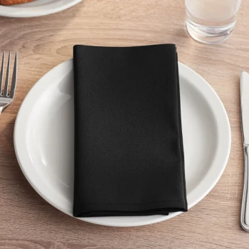 Choice 18" x 18" Black 100% Spun Polyester Hemmed Cloth Napkins - 12/Pack
