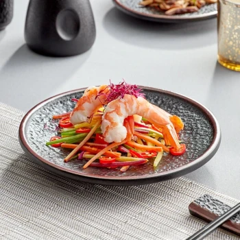 Acopa Heika 7 11/16" Black Matte Textured Coupe Stoneware Plate - 12/Case