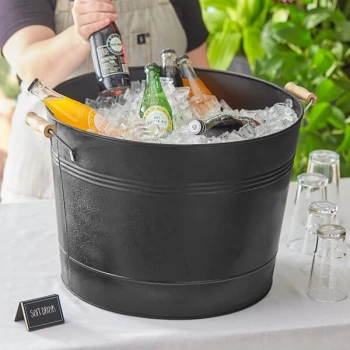 Choice Large Black Beverage Tub with Wooden Handles