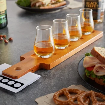 Acopa Dual-Sided Flight Paddle with Whiskey Tasting Glasses - 3/Set