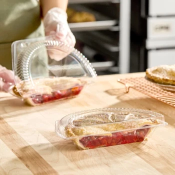 Inline Plastics SureLock 8" Clear Plastic Hinged Half-Pie Container with Low Dome Lid - 250/Case