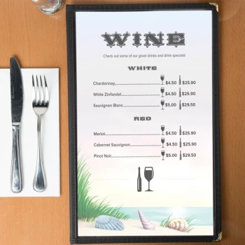 Choice 8 1/2" x 14" Menu Paper - Seafood Themed Coral Design Left Insert - 100/Pack