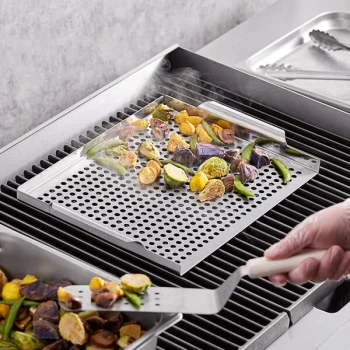 Mr. Bar-B-Q 14 inch x 11 3/8 inch Stainless Steel Perforated Grill Tray
