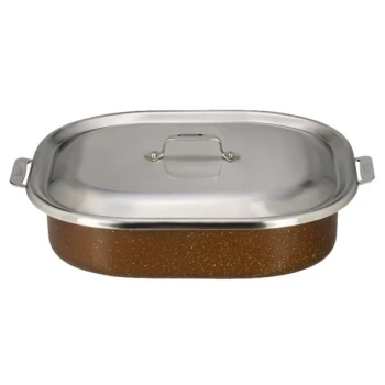 Bon Chef 60004CLDCOFFEE Cucina 7 Qt. Coffee Stainless Steel Roasting Pan with Lid - 15" x 11" x 4 1/8"