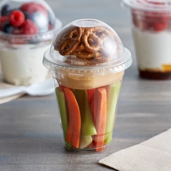 Choice 12 oz. Clear Plastic Cold Cup with 4 oz. Insert and PET Dome and Flat Lids with No Hole - 100/Case