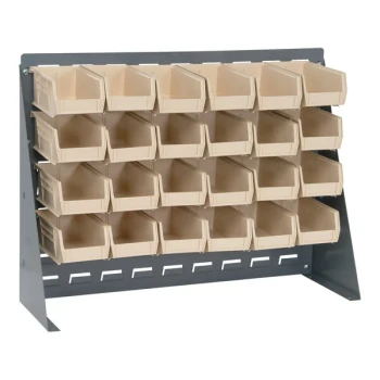 Quantum 27 3/4" x 8" x 21" Gray Steel Bench Rack with (24) 7 3/8" x 4 1/8" x 3" Ivory Bins QBR-2721-220-24IV