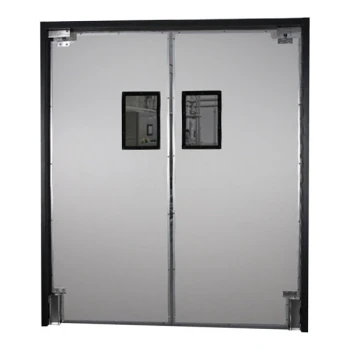 Aleco Impacdor FS-500 36" x 84" Fieldstone Gray Rigid Single Swinging Traffic Door with 9" x 14" Dual Pane Flush Mount Window 740060