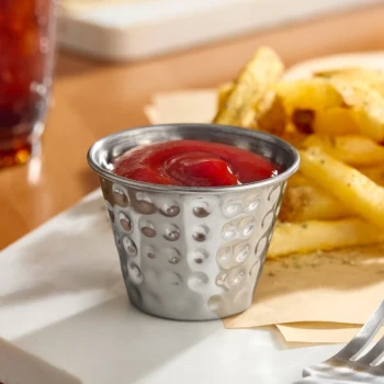 Choice 2.5 oz. Hammered Stainless Steel Round Sauce Cup - 12/Pack