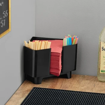 Choice 3-Compartment Black Plastic Corner Bar / Coffee Caddy