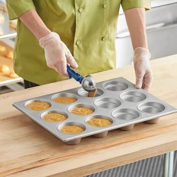 Baker's Lane 12 Cup 7.3 oz. Glazed Aluminized Steel Jumbo Crown Muffin / Cupcake Pan - 18 inch x 13 inch
