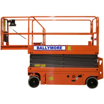 Ballymore DMSL-26 32" x 90" Battery-Powered Drivable Compact Scissor Lift with 36" Roll-Out Cantilevered Platform - 500 lb., 32' Working Height