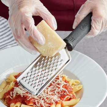 Choice 9 1/2" Stainless Steel Coarse Grater with Black Non-Slip Handle