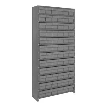 Quantum Super Tuff 36" x 18" x 75" Steel Closed 13-Shelf Euro Drawer Shelving System with (72) 17 7/8" x 5 9/16" x 4 5/8" Gray Bins CL1875-602GY