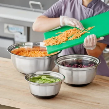 Choice Standard Stainless Steel Mixing Bowl Set with Silicone Bottom - 3/Set