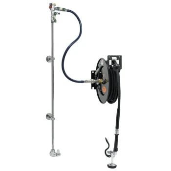 Equip by T&S 5HR-232-01XE2 35' Open Hose Reel System with Single Temperature Wall Mount Base Faucet, Multi-Fit Wall Bracket, and High Flow Spray Valve