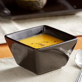 Acopa 6 oz. Glossy Black Square Stoneware Bouillon Cup - 36/Case