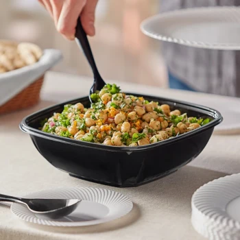 Visions 64 oz. Black PET Plastic Square Catering / Serving Bowl - 150/Case