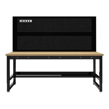 Luxor 31" x 70 3/4" Steel Adjustable-Height Mobile Industrial Workbench with Natural Wood Top DTWS001