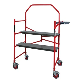 Metaltech BuildMan 4' Heavy-Duty Folding Portable Scaffolding with 2 Anti-Slip Platforms, Tool Shelf, and Safety Rail I-BM4S