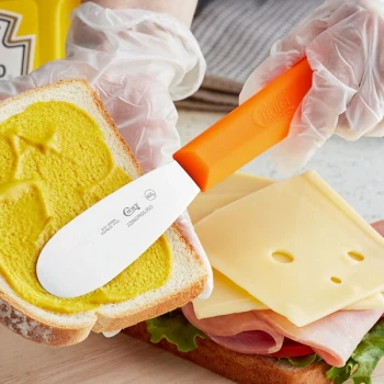 Choice 3 1/2" Smooth Stainless Steel Sandwich Spreader with Neon Orange Polypropylene Handle