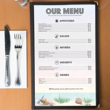 Choice 8 1/2" x 14" Menu Paper - Seafood Themed Coral Design Middle Insert - 100/Pack