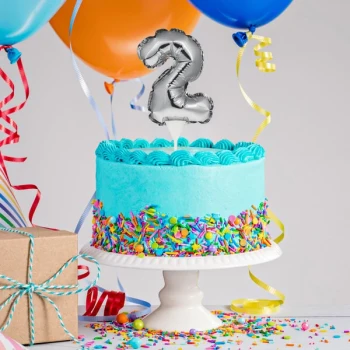 Creative Converting 337514 9" Silver "2" Balloon Cake Topper