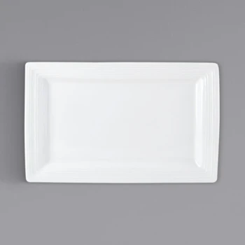 Tuxton FPH-110B Pacifica 11" x 6 7/8" Bright White Embossed Wide Rim Rectangular China Plate - 12/Case
